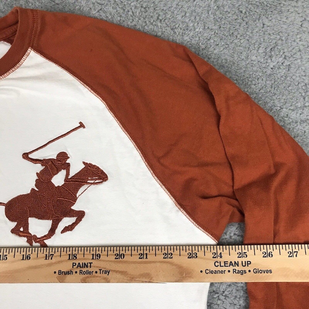 Beverly Hills Polo Club T Shirt Men XL White Orange Big Pony Raglan Long Sleeve - Picture 5 of 14